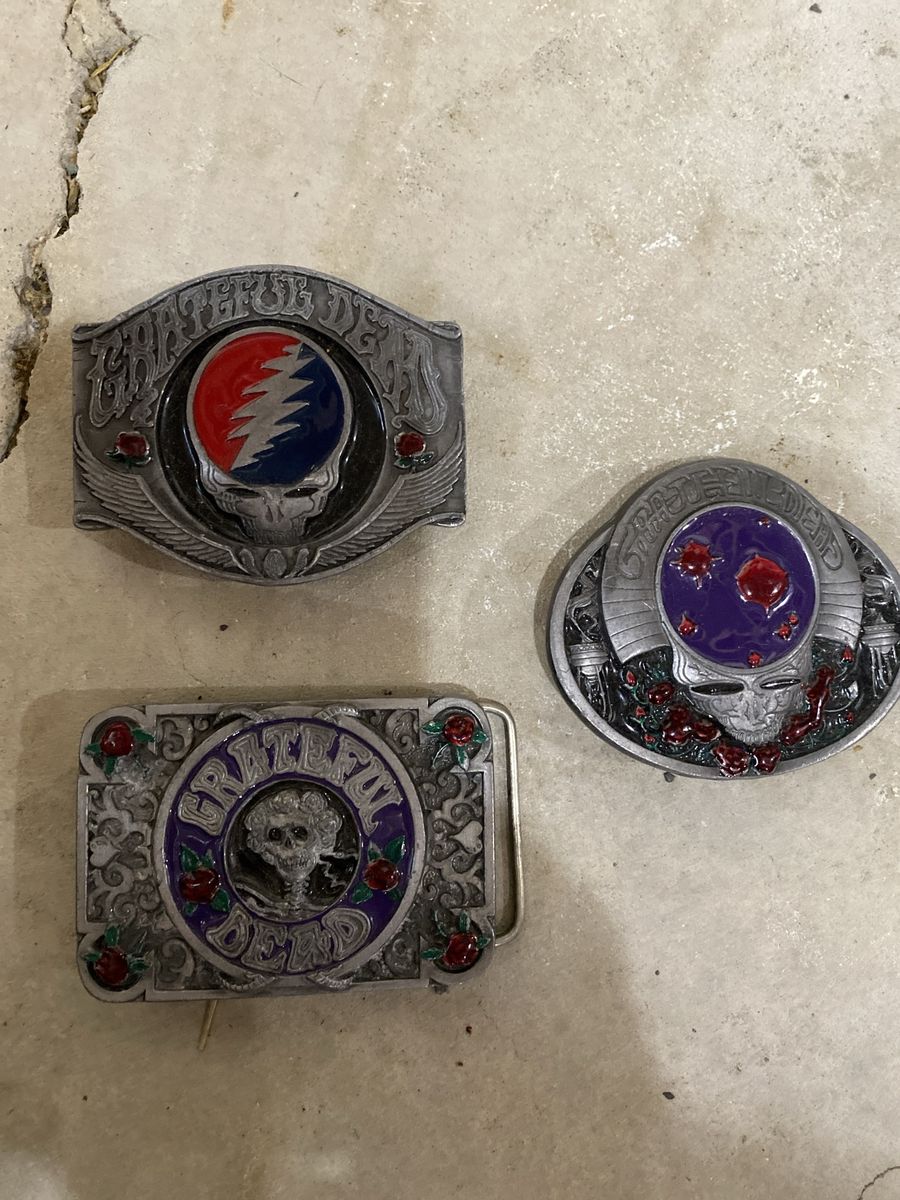 Grateful Dead Belt Buckles - Lot of 3 Metal Enamel Steal Your Face & Roses