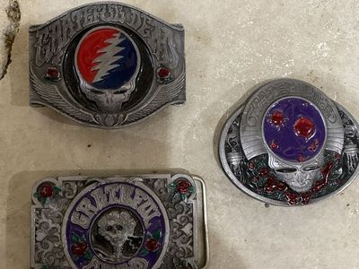 Grateful Dead Belt Buckles - Lot of 3 Metal Enamel Steal Your Face & Roses