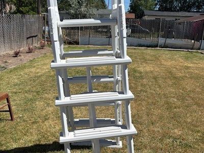 A-Frame Swing Up & Lock Ladder for Above Ground Swimming Pools, Adjustable, White