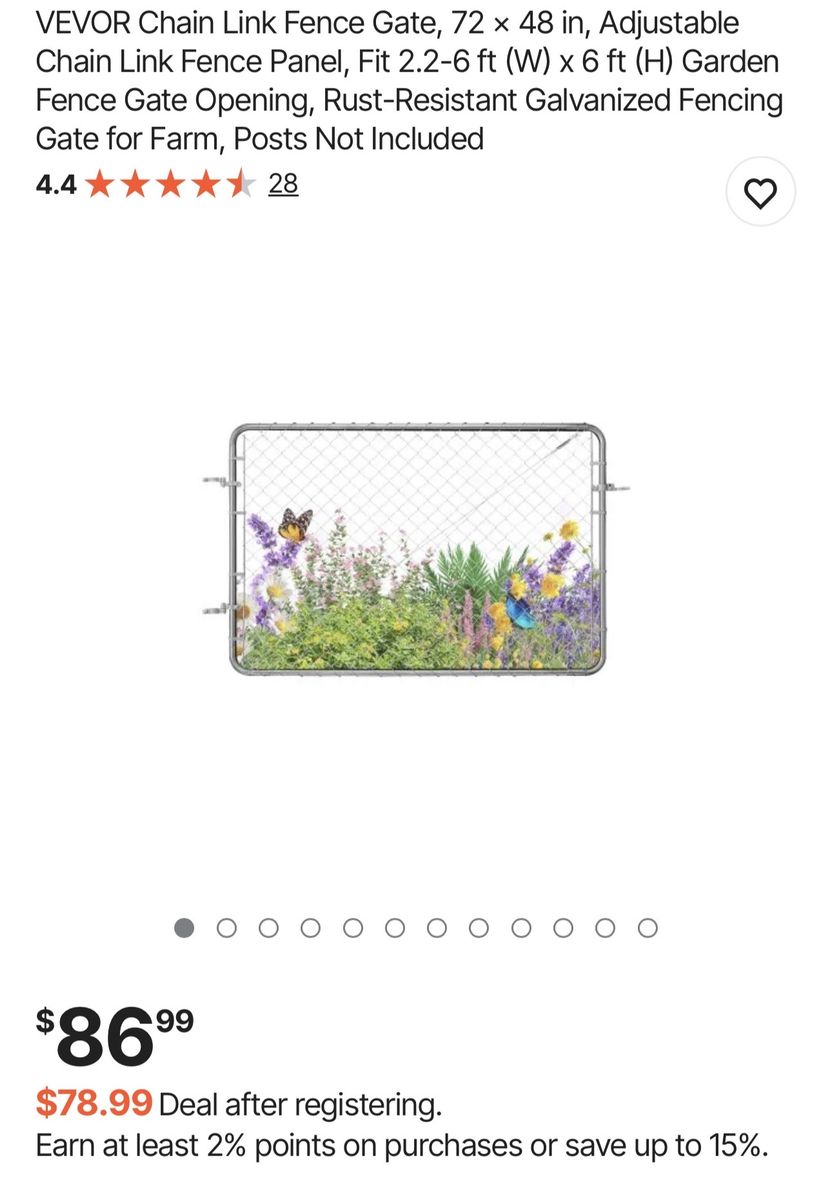 Vevor Chain Link Fence Gate 72 X 48