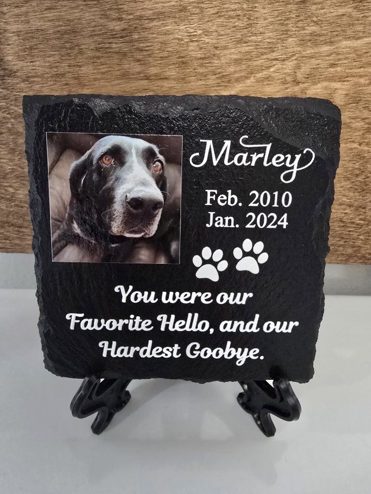 Custom Pet Memorial Stone Slate Plaque - Personalized Dog Cat Sympathy UV Printed Keepsake