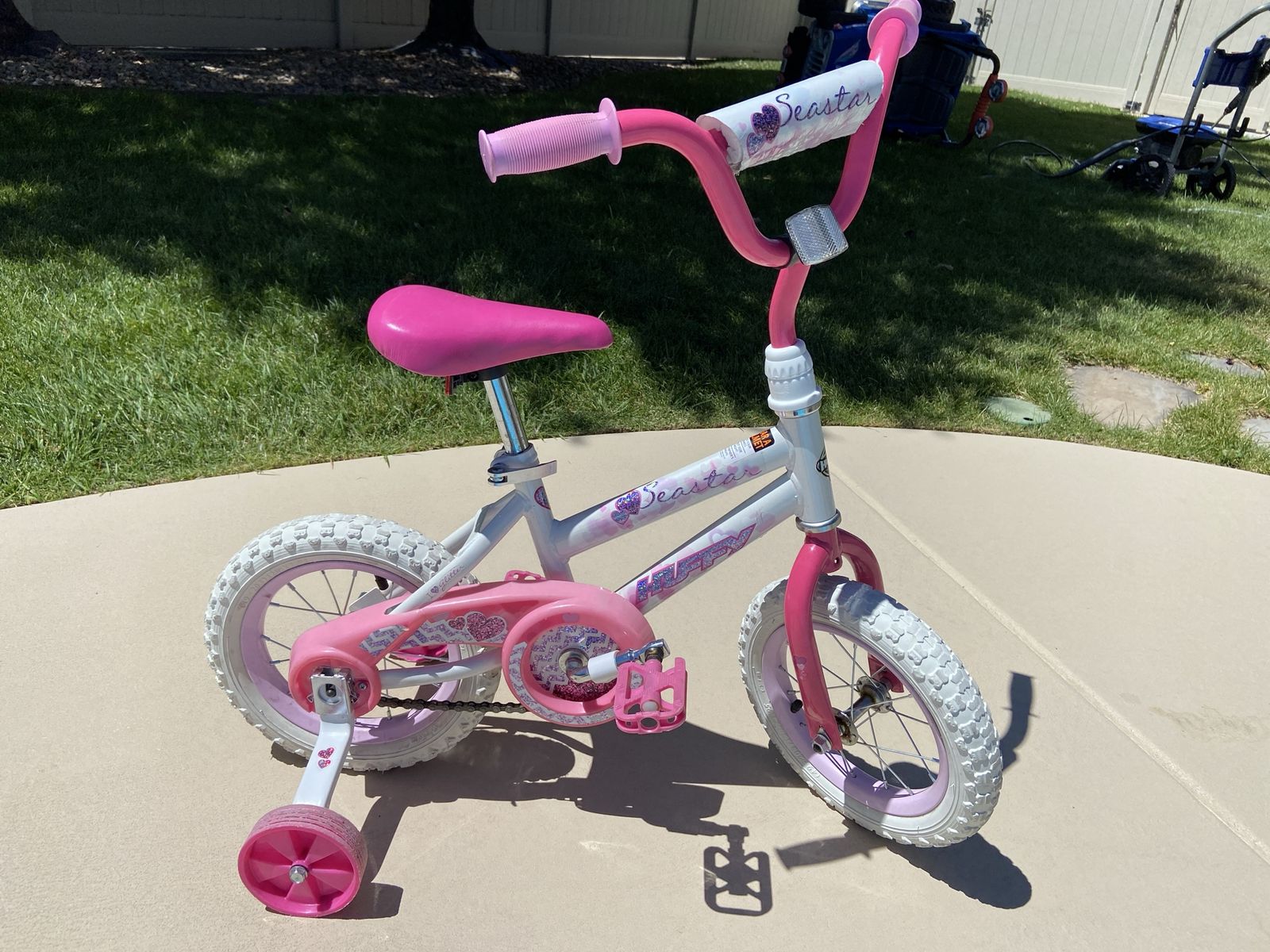 Huffy 12" White & Pink Little Girls' Bike with Training Wheels