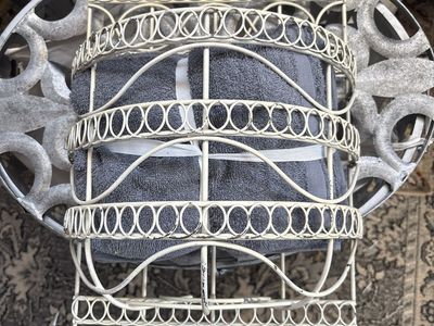 Vintage Style Cream Wrought Iron Wall Mounted Towel Rack Basket with Hanging Hooks