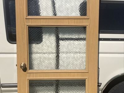 Vintage Mid-Century Modern Wood Door with 3 Textured Glass Panes