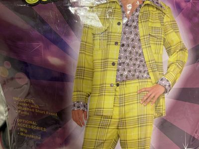 70s Leisure Suit Costume Yellow Plaid Jacket and Pants
