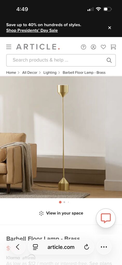 Article Barbell Floor Lamp - Gold finish