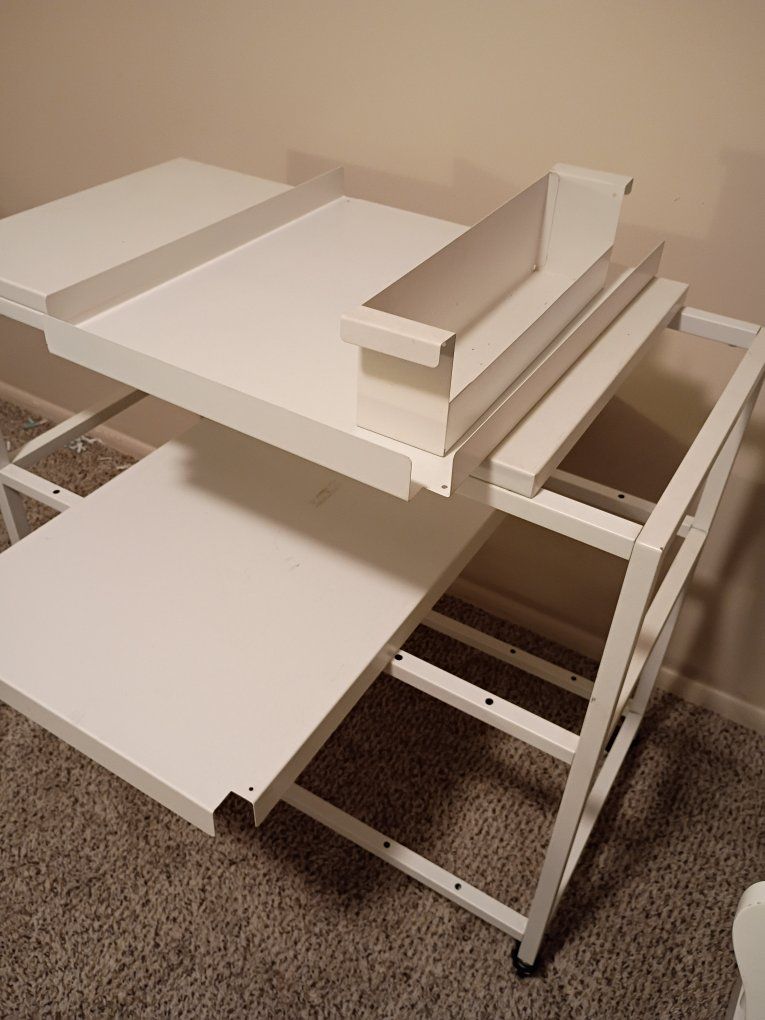 White Metal Rolling Craft/Utility Cart with Adjustable Shelves