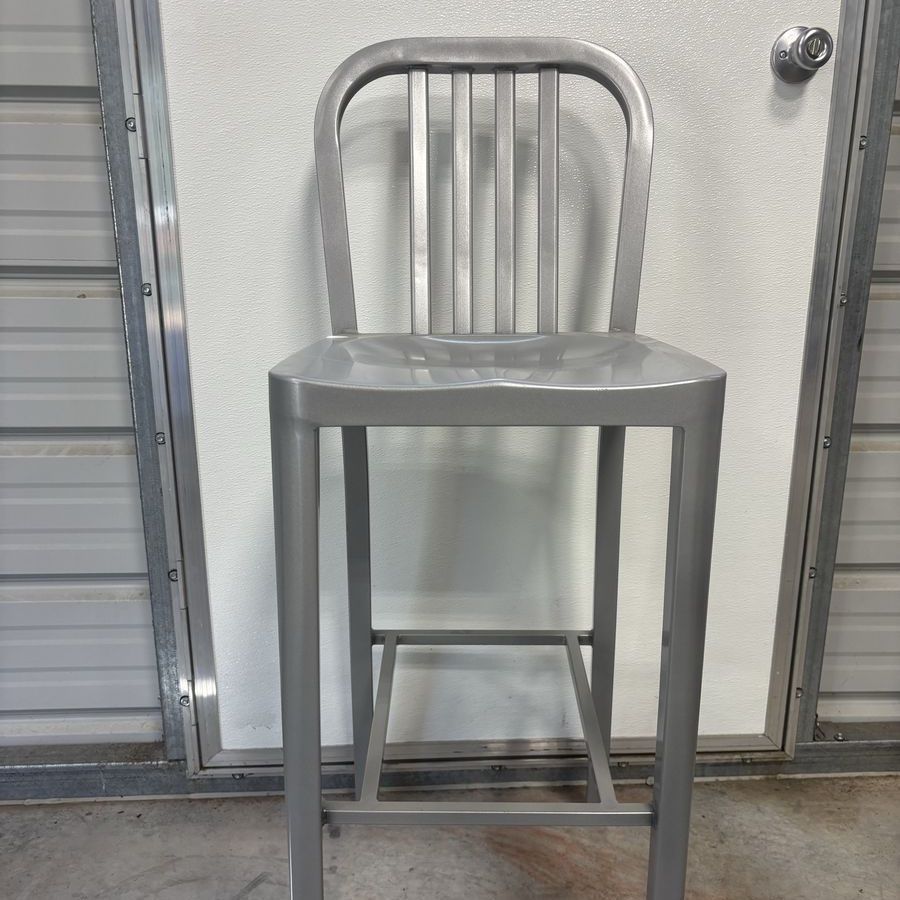 Set of 2 30" Metal Bar Stools - Silver, Slatted Back