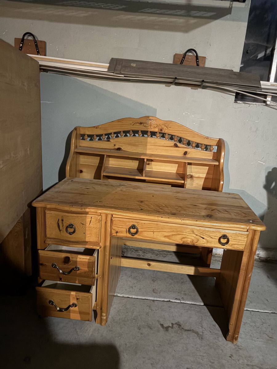 Wooden Desk with Hutch and Multiple Drawers