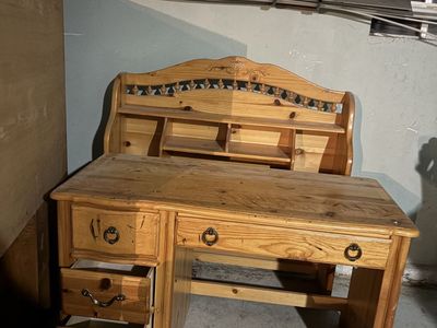 Wooden Desk with Hutch and Multiple Drawers