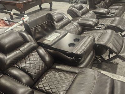 Premium Brown Faux-Leather Power Reclining Home Theater Sofa with Center Console