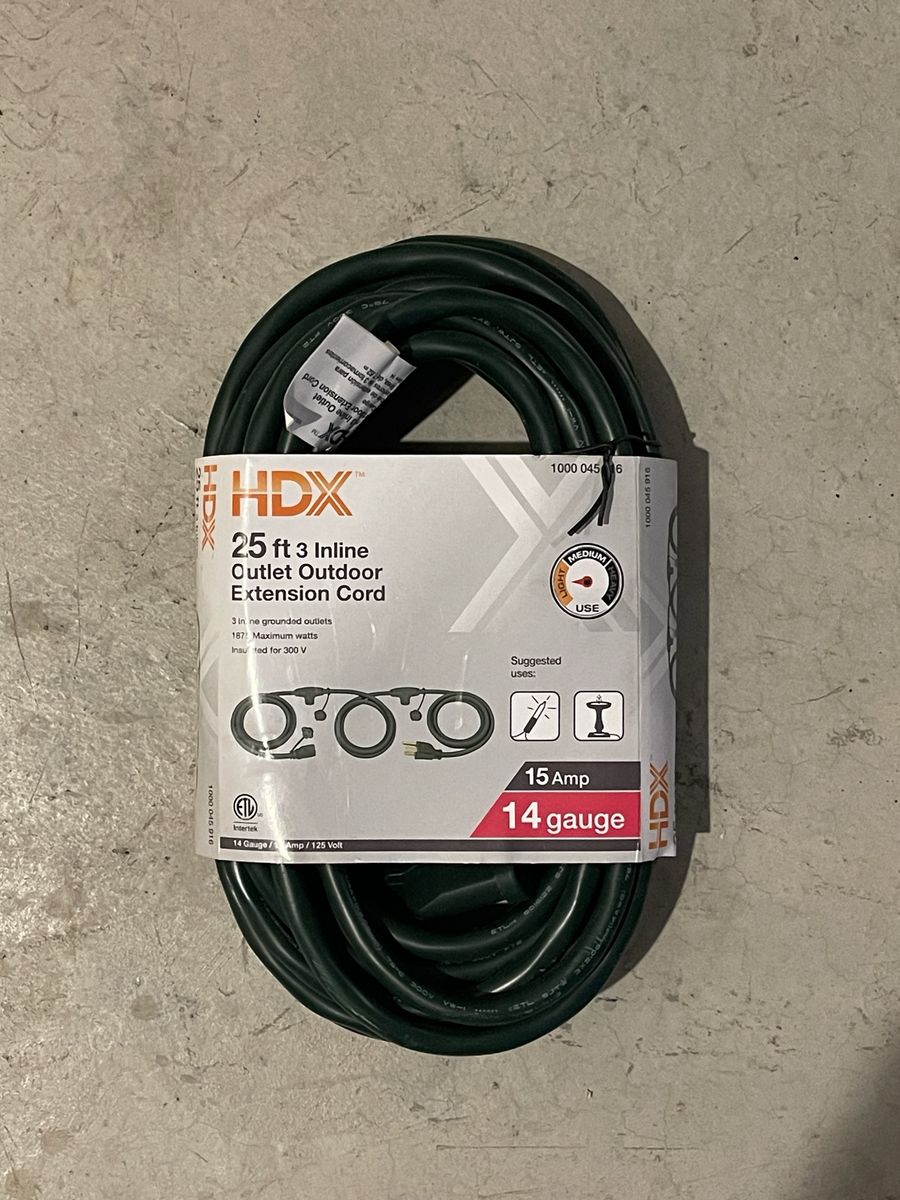 HDX 25 ft 14 Gauge 3 Inline Outlet Outdoor Extension Cord Green