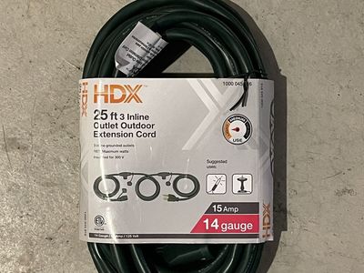 HDX 25 ft 14 Gauge 3 Inline Outlet Outdoor Extension Cord Green