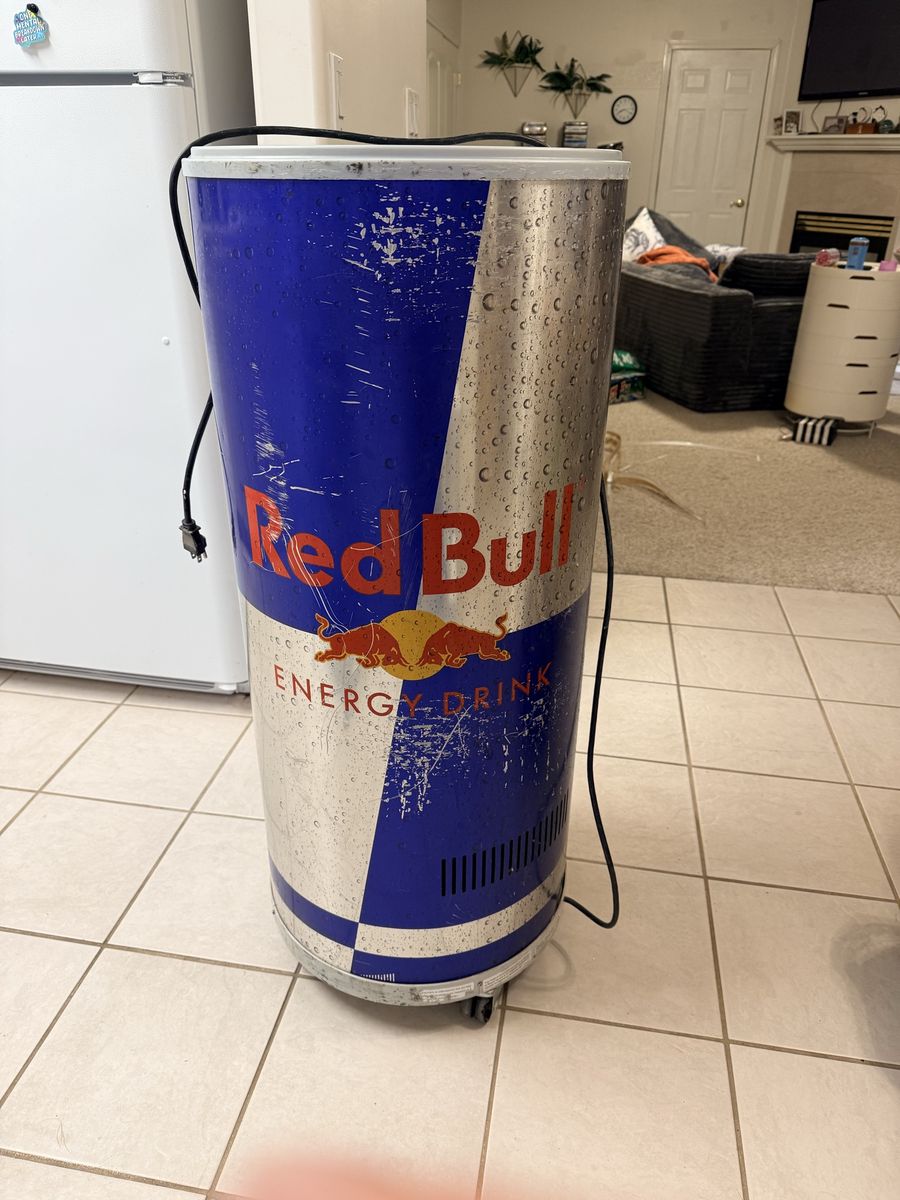 Red Bull Energy Drink Mini Fridge Cooler Refrigerator on Casters - Promotional, Used