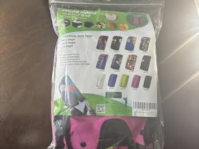 9-Golf 360 brand golf grips featuring a pink and teal leopard print design + Sandian branded golf bag rain hood is designed