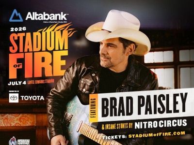 Brad Paisley 2026 Stadium of Fire Concert Tickets - July 4th at Lavell Edwards - 2 tickets (PLUS Chairs)! Section 126; Row 24