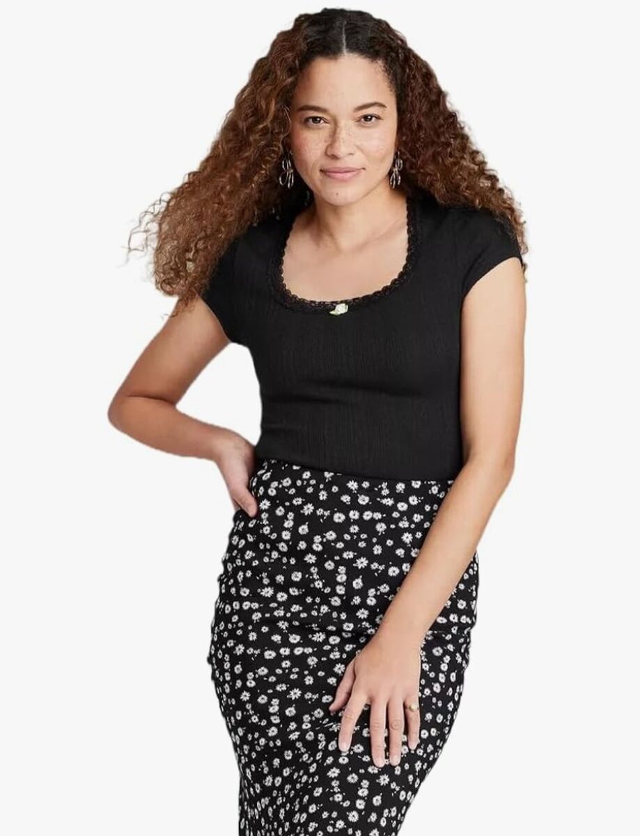 Wild Fable Women's Short Sleeve Pointelle Rosette