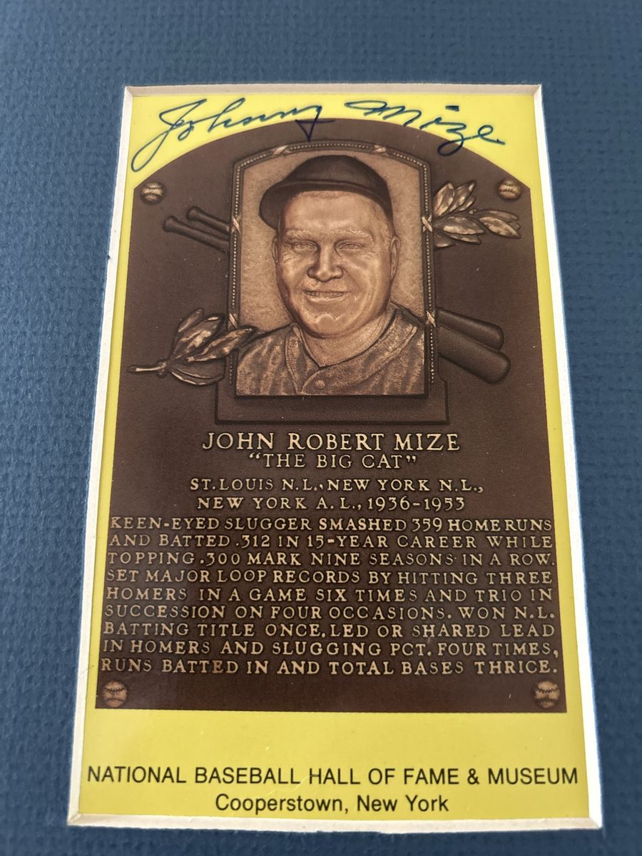Autograph Johnny Mize Signed Hall of Fame Plaque Card St Louis Cardinals AUTO Matted & Displayed MLB BASEBALL 