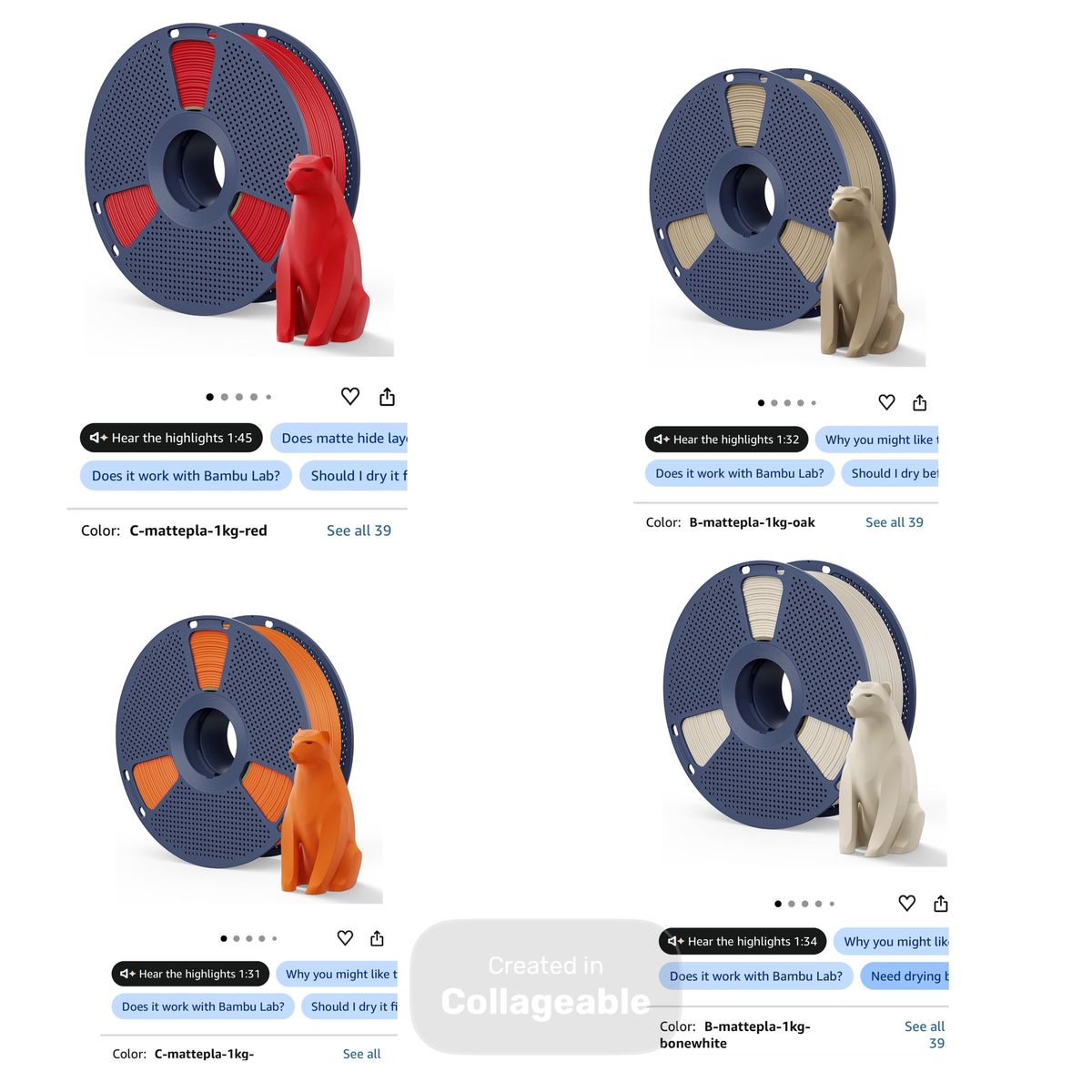 Sunlu Silk, PLA, matte Filament, multiple colors, 1kg 1.75mm
