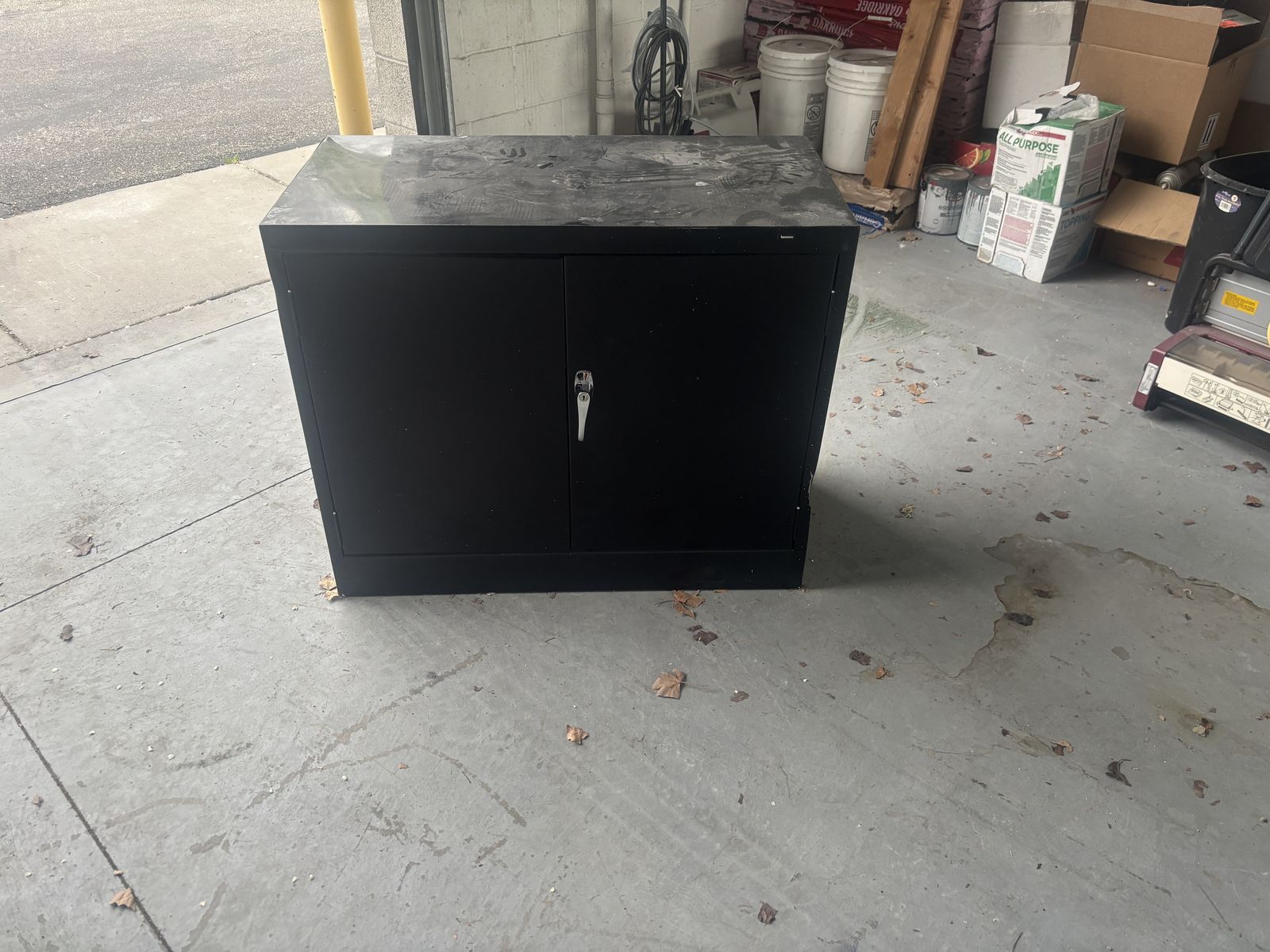 Metal wall storage cabinet.