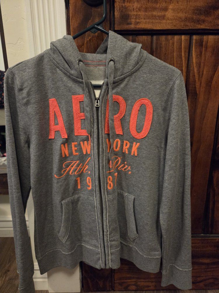 Aeropostale Gray Full-Zip Hoodie with "AERO NEW YORK" Graphic, Size Large
