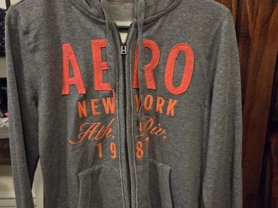 Aeropostale Gray Full-Zip Hoodie with "AERO NEW YORK" Graphic, Size Large