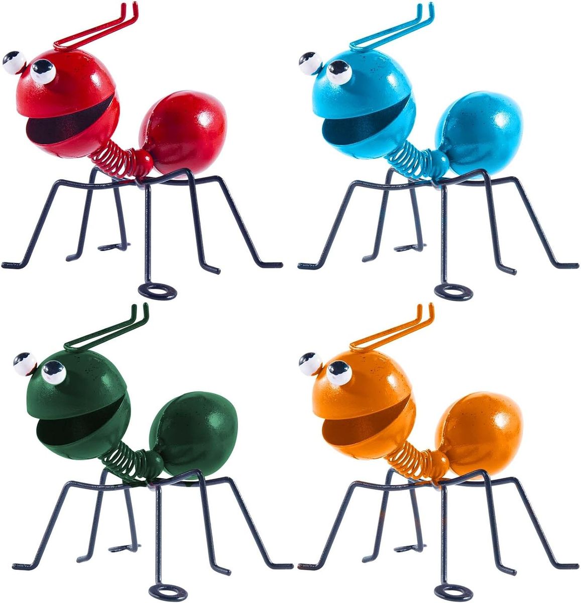 Set of 4 Metal Ant Wall Decor Sculptures - Red, Blue, Green, Orange - 3.94-inch Hanging Art