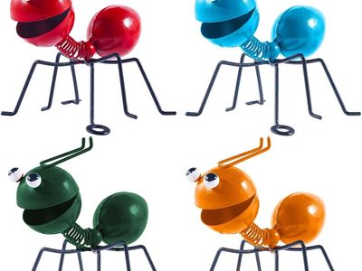 Set of 4 Metal Ant Wall Decor Sculptures - Red, Blue, Green, Orange - 3.94-inch Hanging Art
