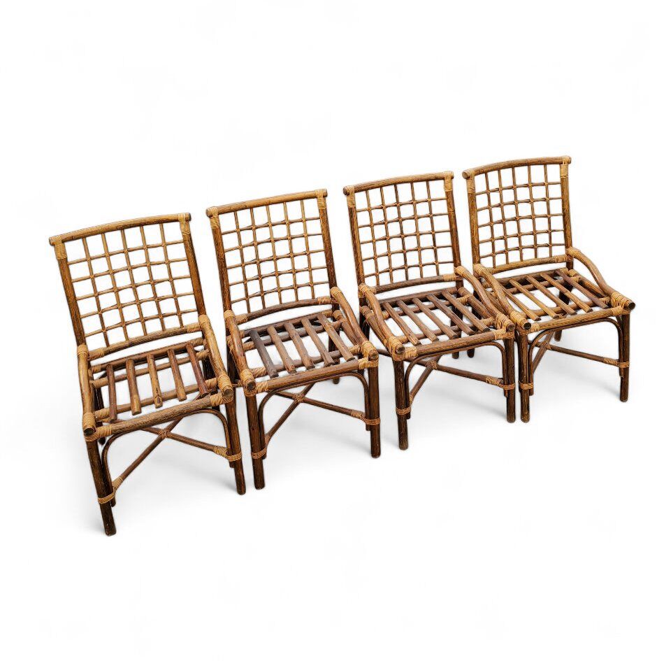 Vintage Bamboo + Rattan Grid Back Chairs