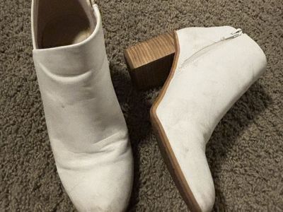 Cole Haan White Suede Ankle Boots Women's 7.5 Slip-On Chunky Heel Booties