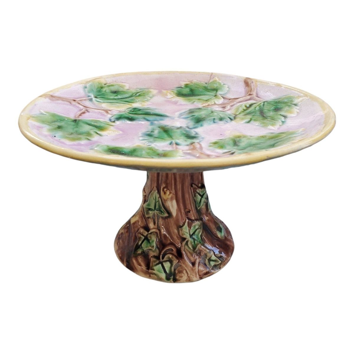 Antique Signed Etruscan American Victorian Majolica Compote
