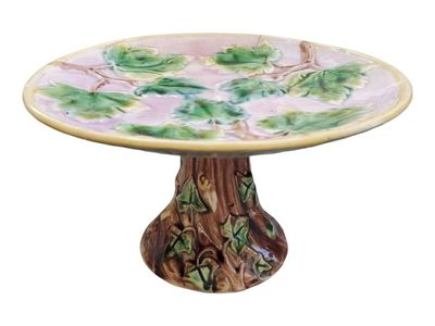 Antique Signed Etruscan American Victorian Majolica Compote