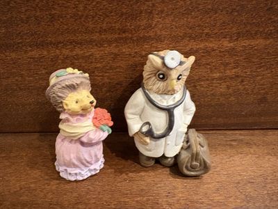 Miniature Homco Hedgehog Lady & Owl Doctor