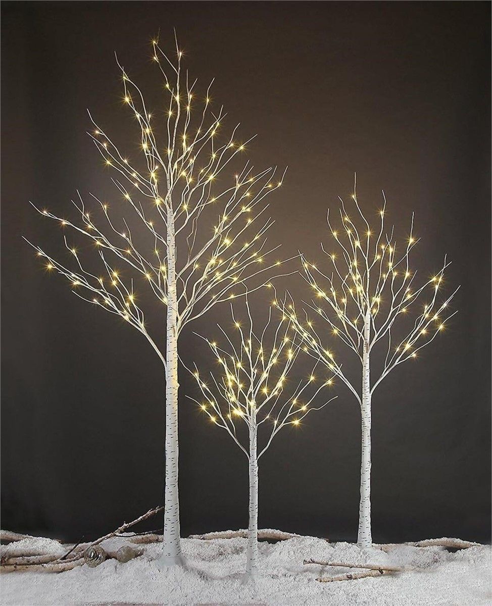 LIGHTSHARE LED Birch Tree Light Set - 4ft, 6ft, 8ft Trees with Warm White Lights Party Decorations (3-Pack)