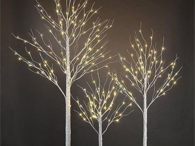 LIGHTSHARE LED Birch Tree Light Set - 4ft, 6ft, 8ft Trees with Warm White Lights Party Decorations (3-Pack)