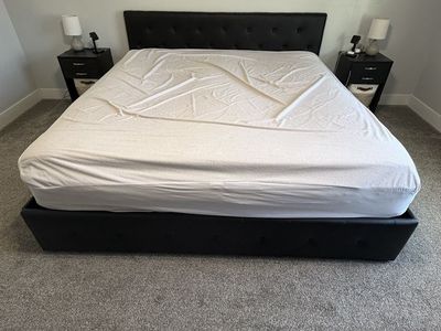 Black Tufted King Platform Bed Frame with Storage Drawers