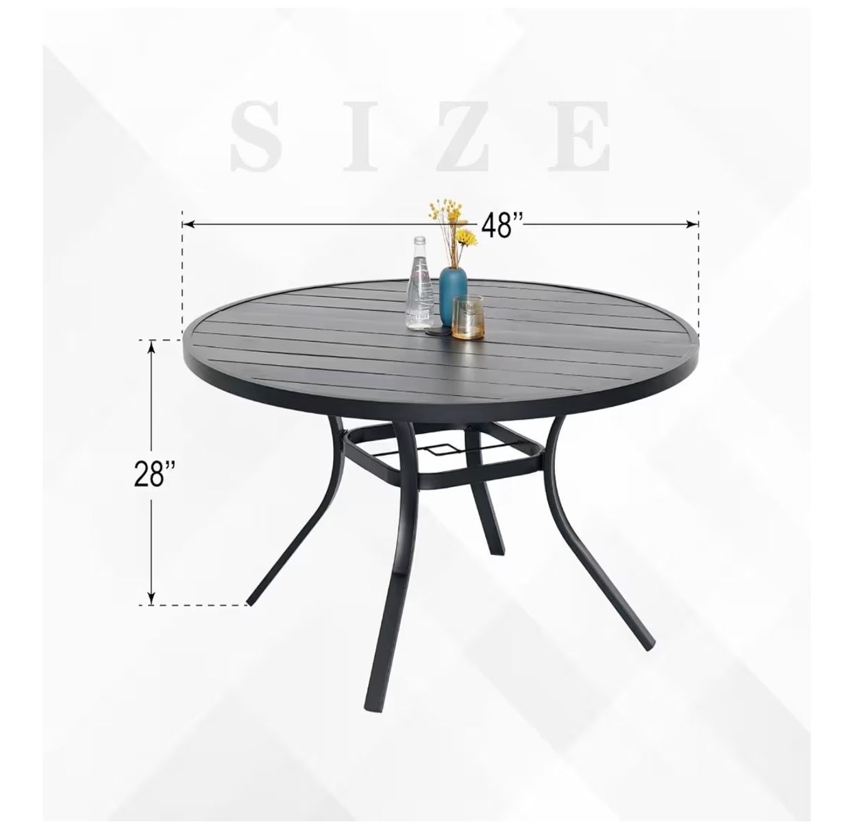 Brand new Outdoor Patio Dining Table, 48" Round Metal Slat Top, Scratch-Resistant & Waterproof