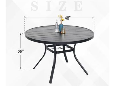 Brand new Outdoor Patio Dining Table, 48" Round Metal Slat Top, Scratch-Resistant & Waterproof