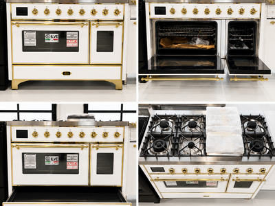 NEW ILVE Majestic 48" Dual Fuel Range – White w/ Gold Trim – UM12FDNS3/WHG