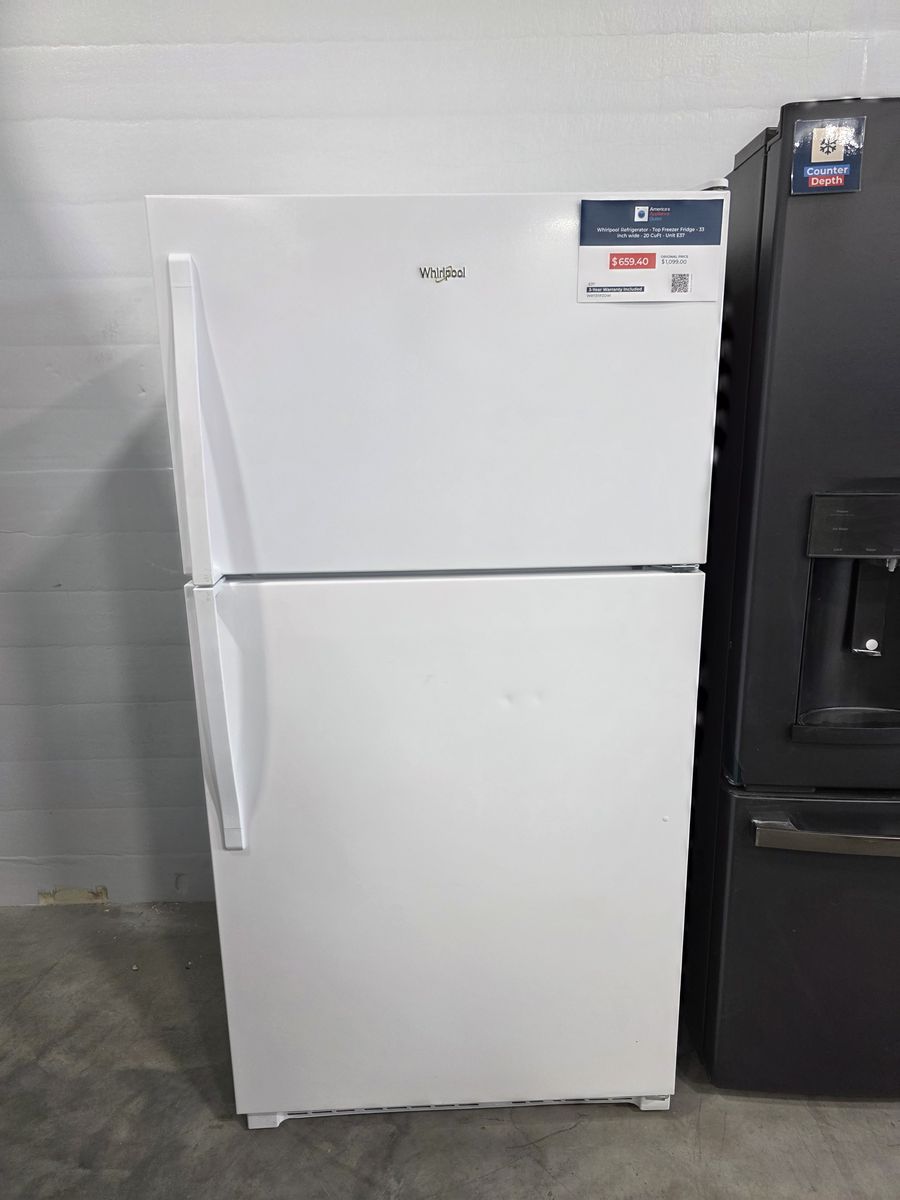 Whirlpool White Top Freezer Refrigerator — 33 Inch Wide, 20 Cu Ft, Brand New, Can Deliver