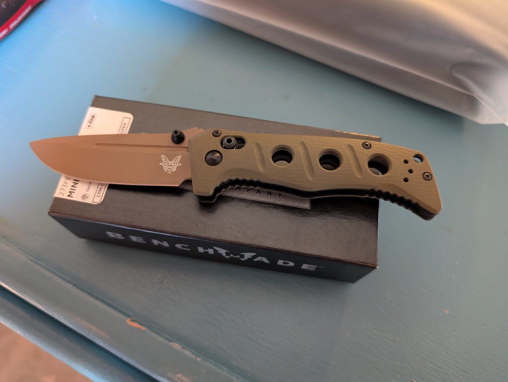 Benchmade 273FE-2 Mini Adamas Tactical Folding Knife - CPM-CruWear, OD Green G10