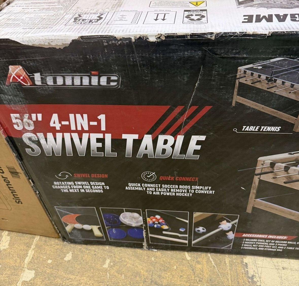 Atomic 56" 4-in-1 Swivel Game Table - Pool, Air Hockey, Foosball, Table Tennis