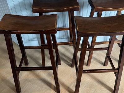 Set of 4 Dark solid Wood Saddle Seat Pottery Barn Bar Stools- 31in high
