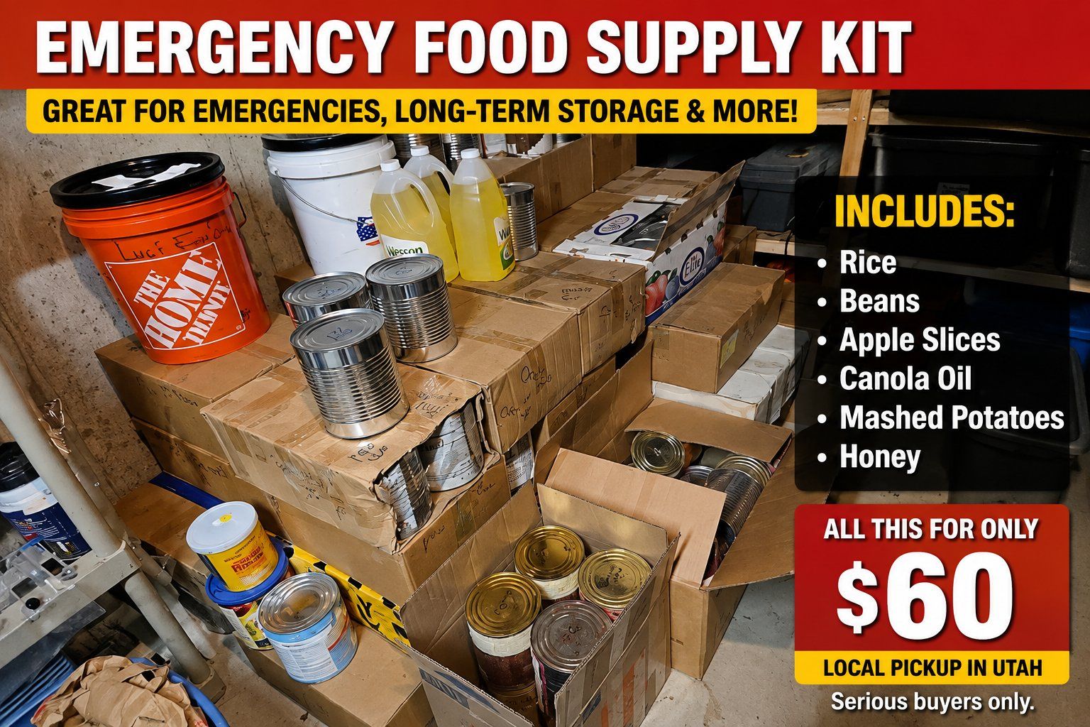Long term food storage, preparedness Canned Goods, Rice, Beans & Oil