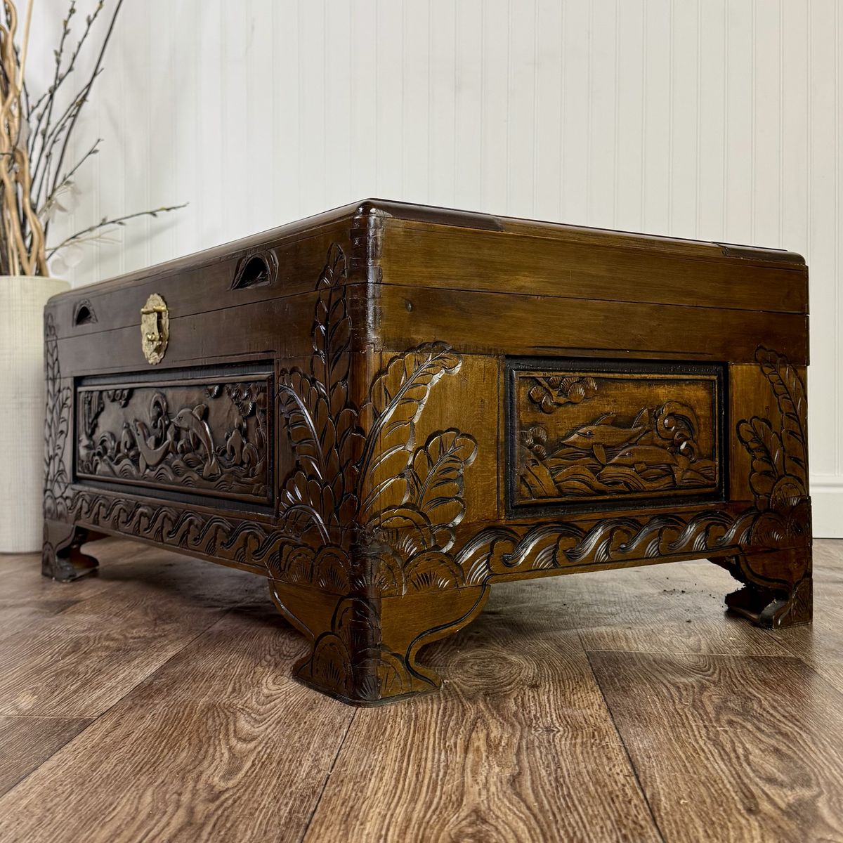 Hand-Carved Asian Blanket Chest / Coffee Table