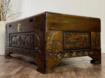 Hand-Carved Asian Blanket Chest / Coffee Table