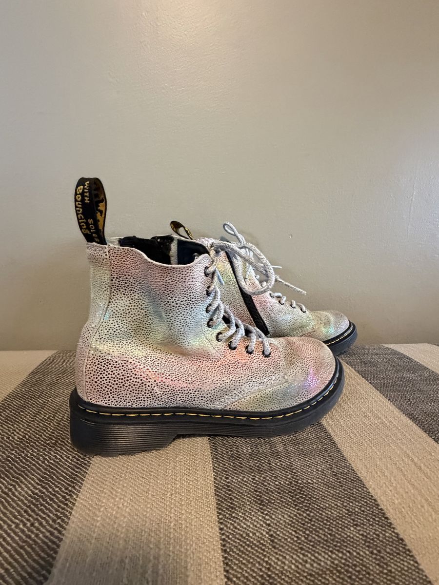 Dr. Martens Iridescent Holographic Combat Boots with Side Zipper Youth Girls Size 3