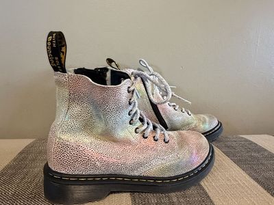 Dr. Martens Iridescent Holographic Combat Boots with Side Zipper Youth Girls Size 3