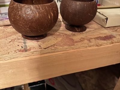 small coconut shell cups (or coconut goblets) made from polished coconut shells