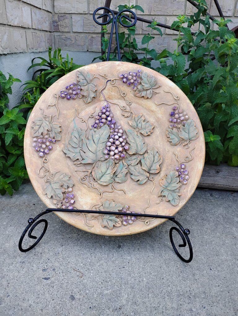 Large Decorative Grape Harvest Plate with Display Stand 14.5" x 22"